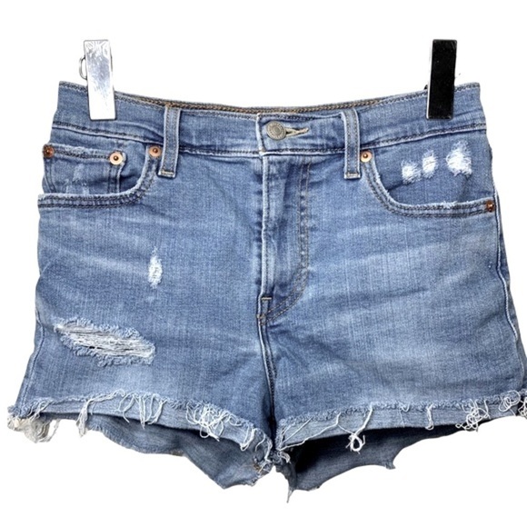 Levi's Cutoff Jeans Shorts Hi Rise Blue Distressed Raw Hem Denim 26 Red Label - Picture 1 of 11